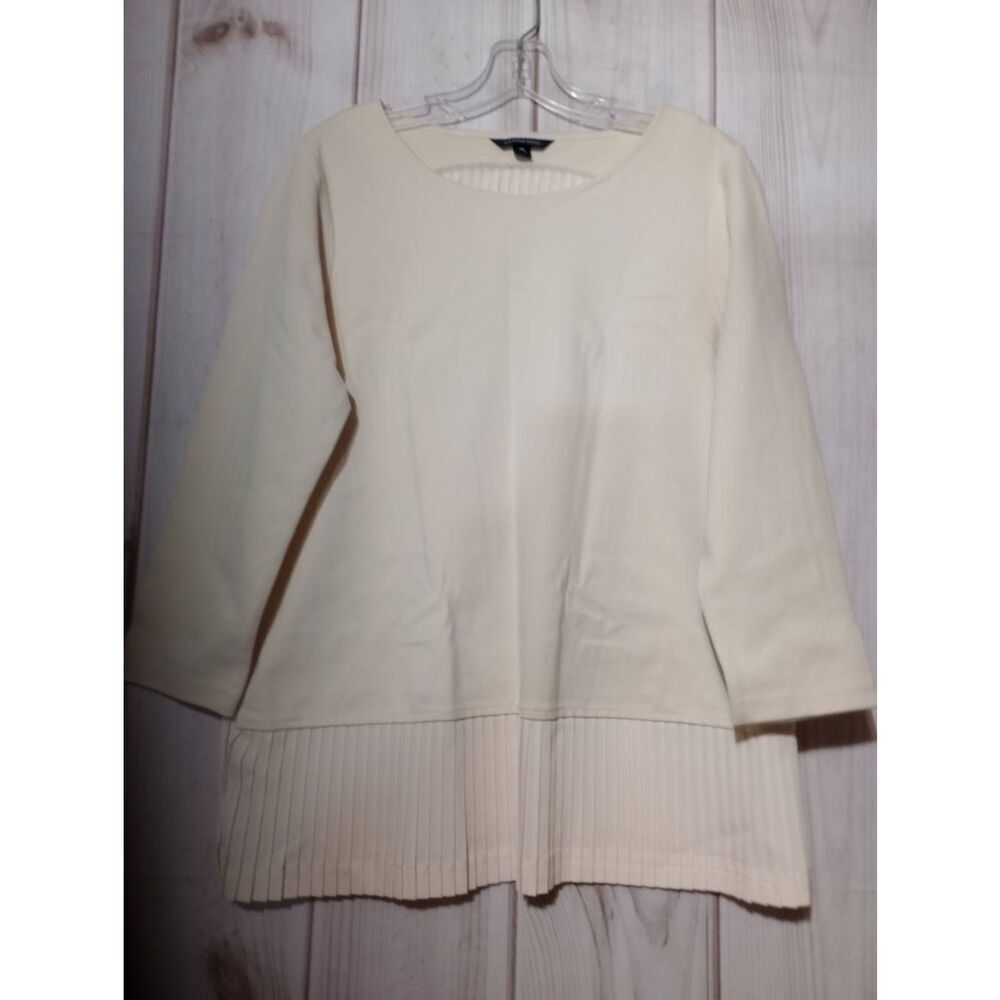 Lands End Womens Cream Pleated Back 3/4 Sleeve Knit Top Ivory Size M 10-12